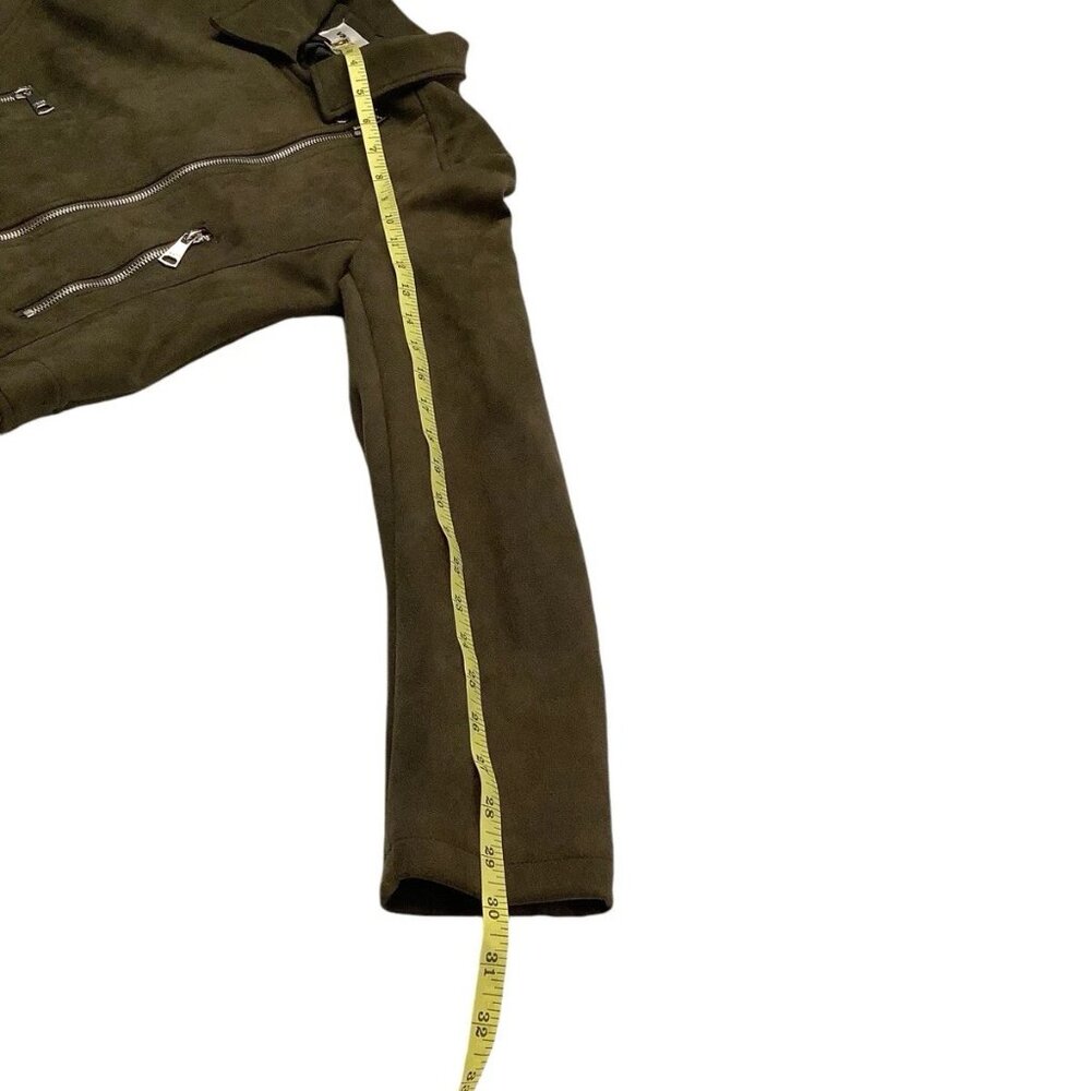 Vigoss Green Suede Moto Full Zip Asymmetrical Crop Jacket Womens Size S - Picture 5 of 10
